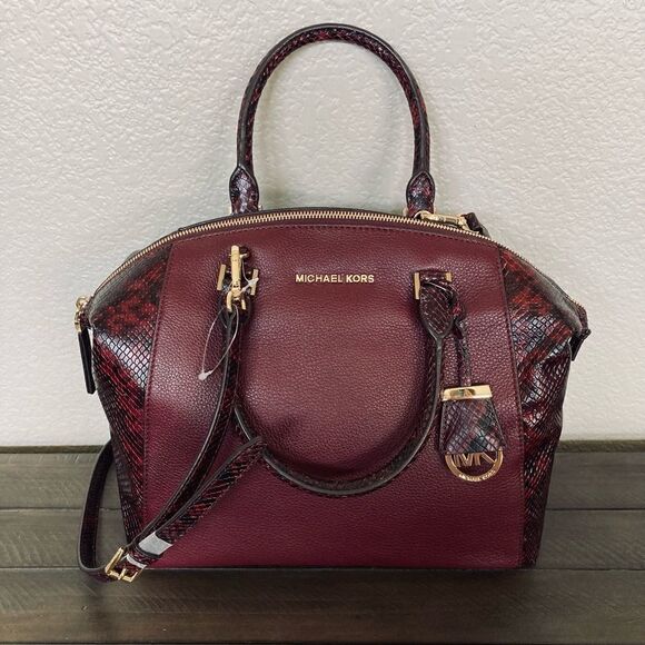 Michael Kors Burgundy Red Python Snake Handbag Satchel - Picture 2 of 9